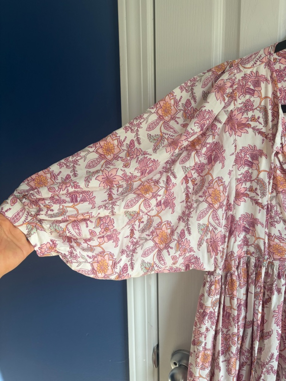 Floral Maxi Dress Boho Peasant V-Neck Flowy Cottagecore Size M Feminine Romantic - Picture 4 of 11